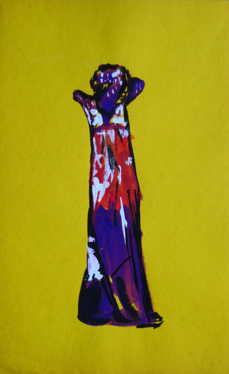 Expressive Portrait Drawing By Aleksandar Basic, 8 X 13, Arms In The Air, Original Artwork