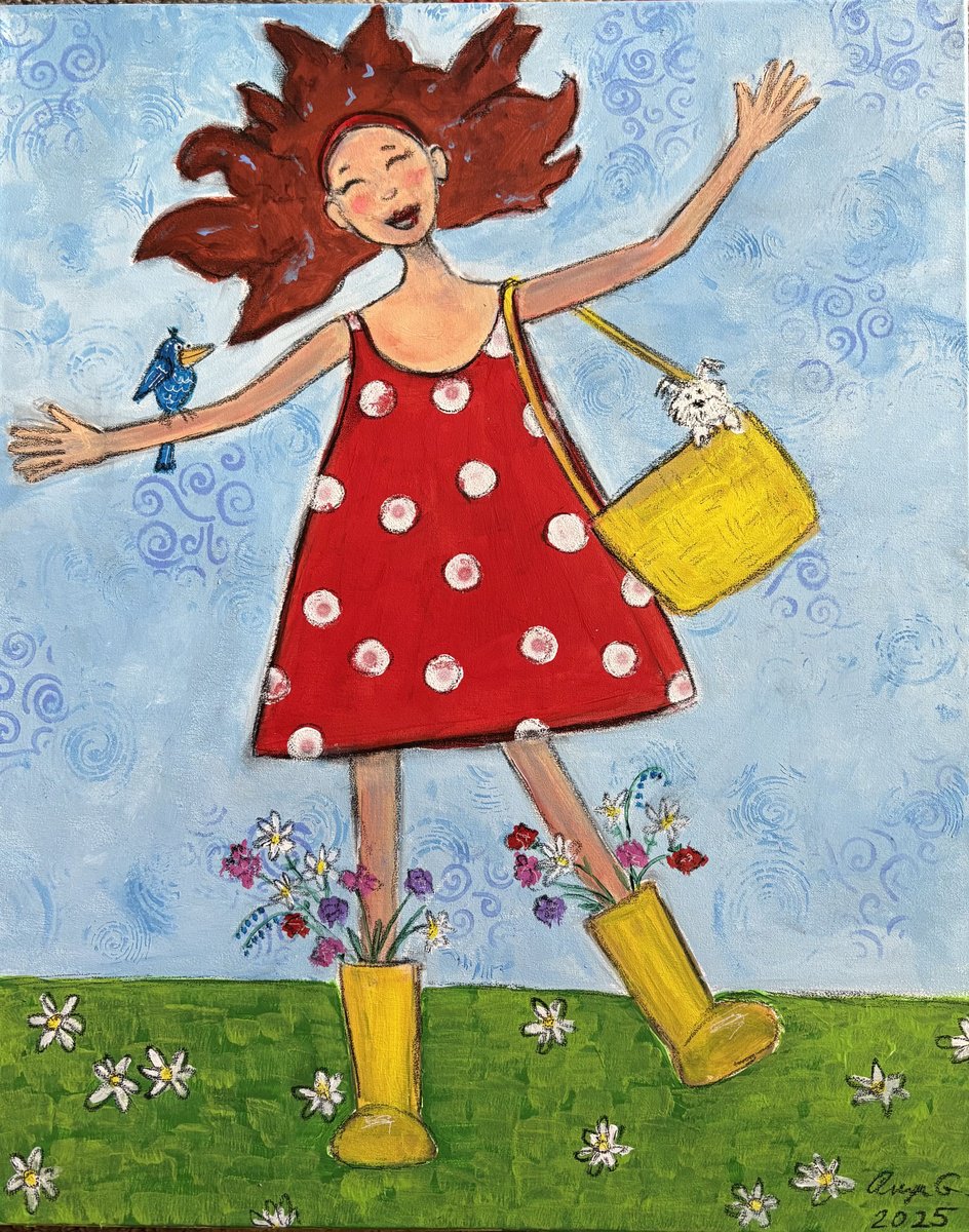 Naive Portrait Painting By Anya Getter, 16 X 20, Born To Stand Out, Original Artwork