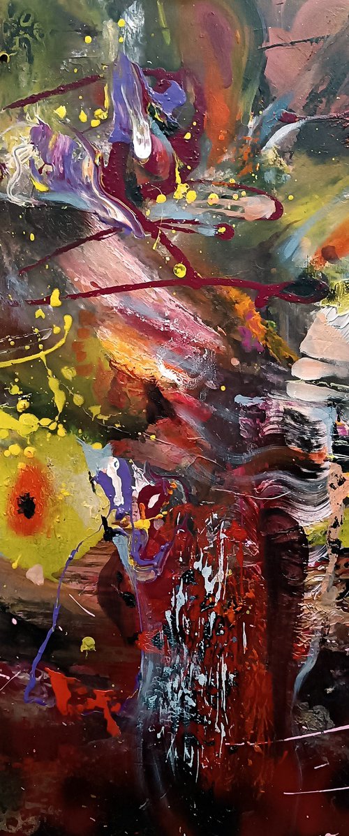 Framed autumn gestural action painting melancholia still life by O KLOSKA by Kloska Ovidiu