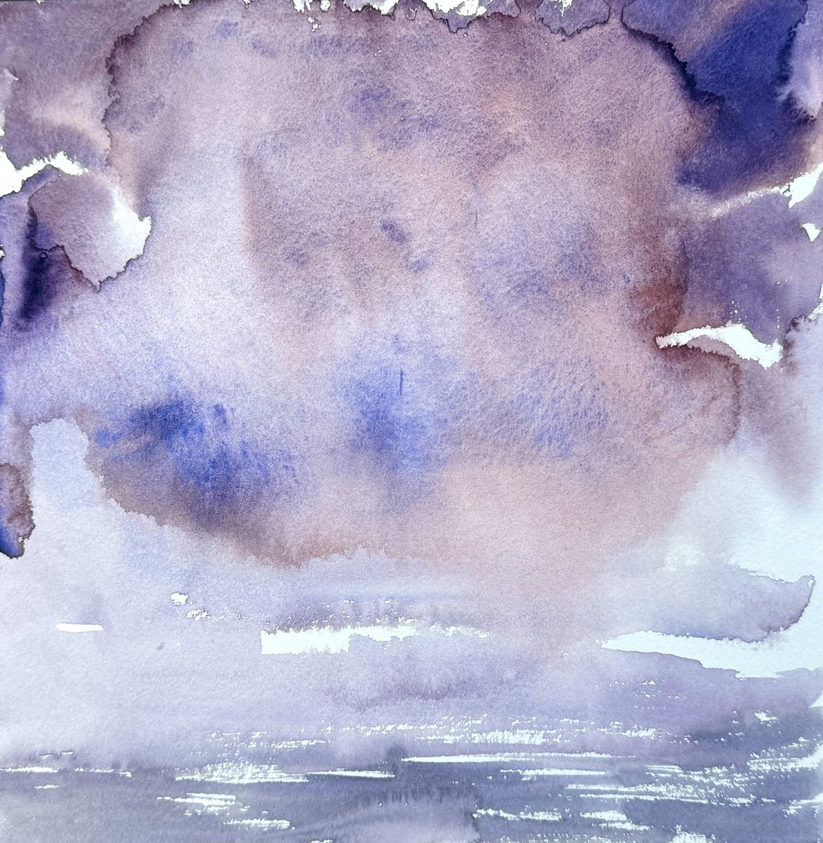 Abstract Landscape Watercolour By Yuliia Sharapova, 24 X 24", Earth Water Air Fire Set Of 4, Original Artwork