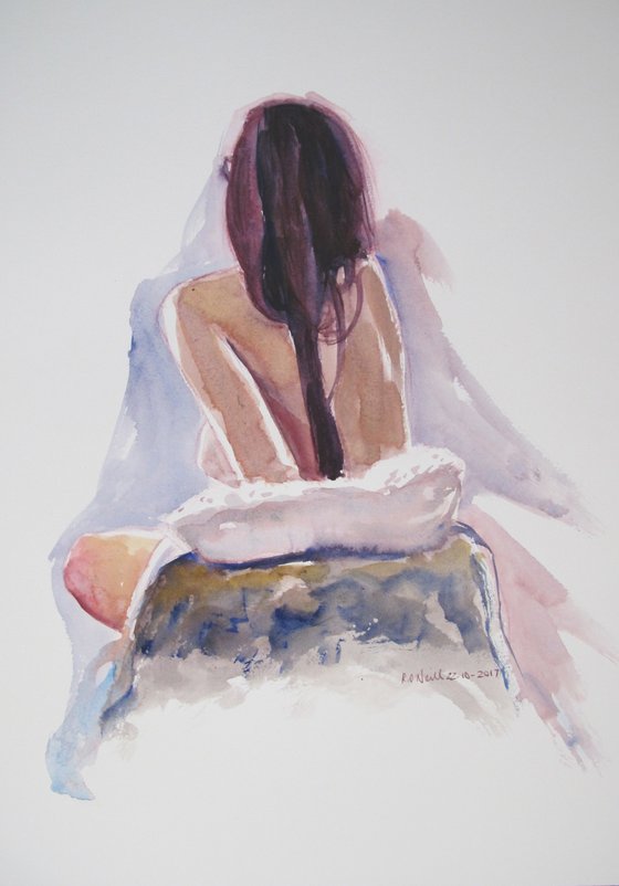 seated female nude back study