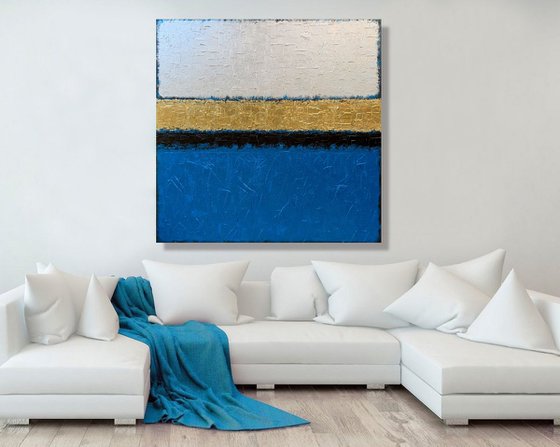 Blue Infinity - XL LARGE,  TEXTURED, GOLD LEAF ABSTRACT ART – EXPRESSIONS OF ENERGY AND LIGHT. READY TO HANG!