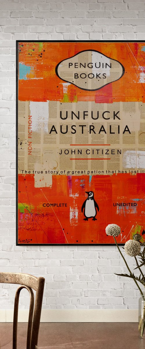 Unfuck Oz 140cm x 100cm Textured Book Page Urban Pop Art by Franko