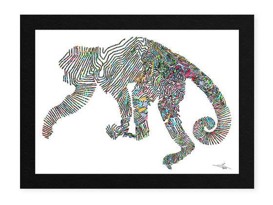 Monkey jump: Monochrome, Framed Artwork, 16" x20"(40x50cm),