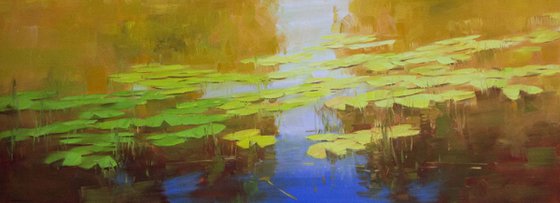 Water lilies  Autumn Palette Original oil Painting Large size Handmade artwork One of a Kind