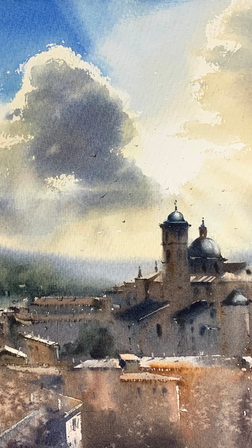 Clouds over the city. Urbino. Italy. by Eugenia Gorbacheva
