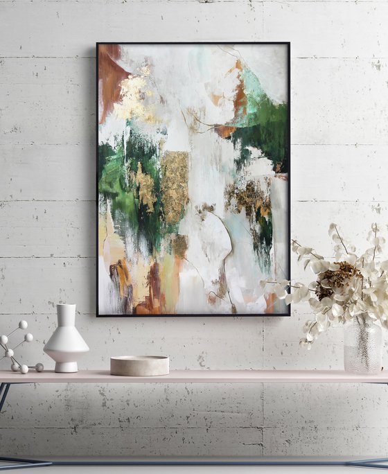 "Green Flow 2" Abstract green gold art