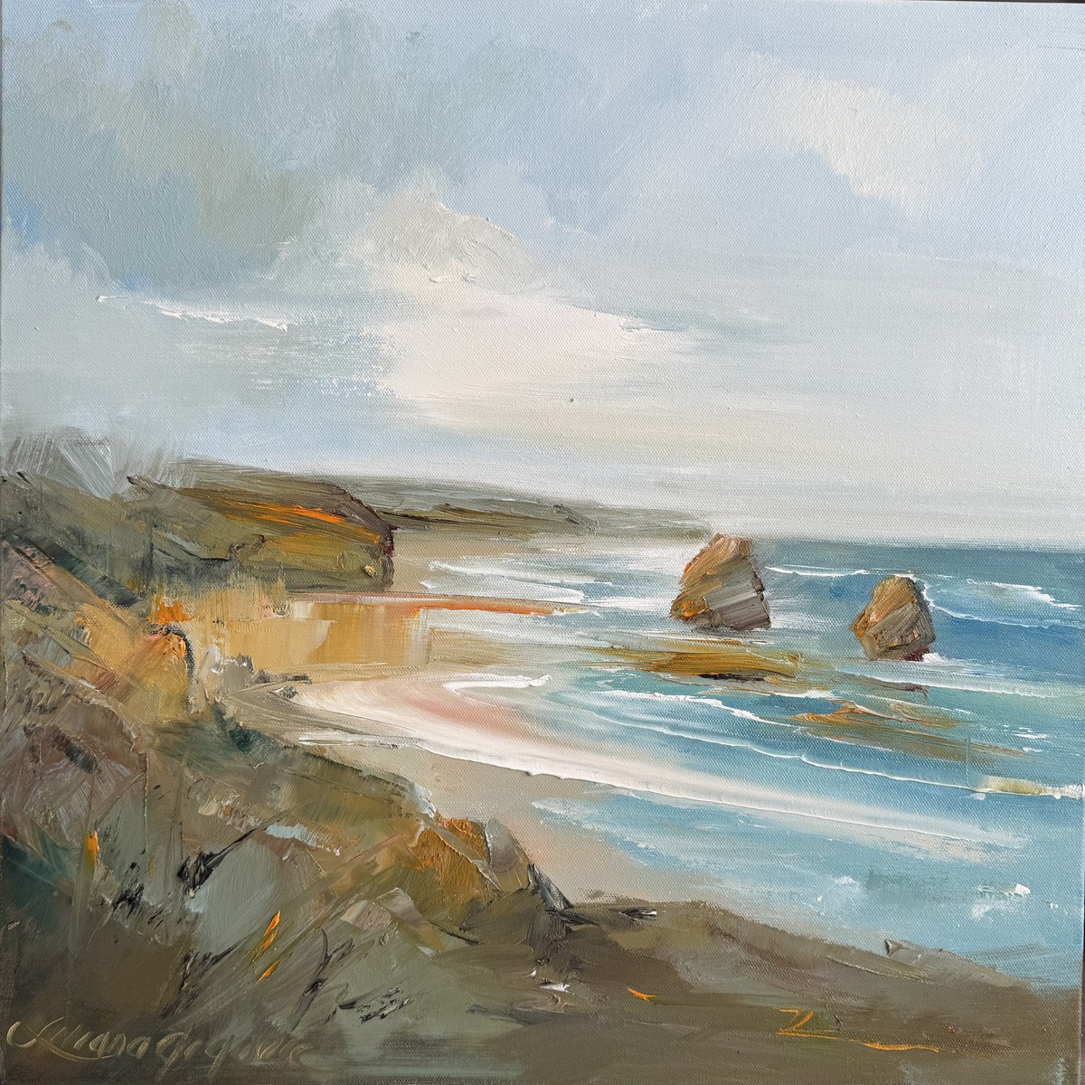 Impressionistic Landscape Oil Painting By Liliana Gigovic, 20 X 20", Port Campbell No 16, Original Artwork