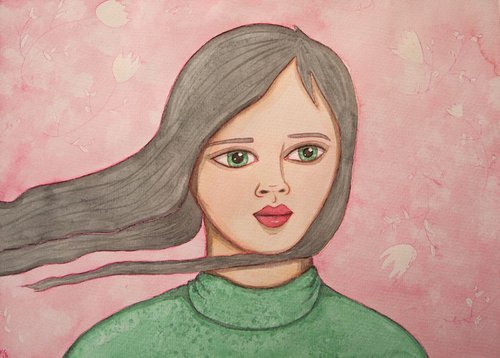 Pink & Green Portrait by Kitty  Cooper