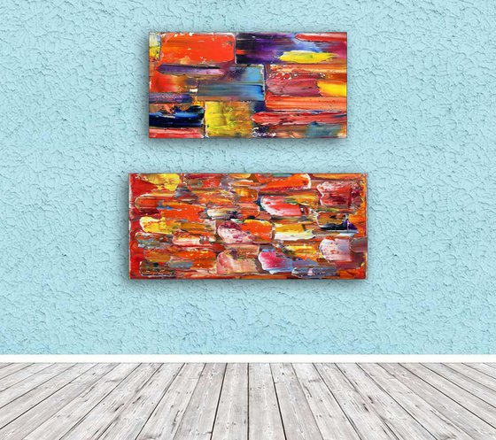 "Touch Me" - Save As Series + FREE USA Shipping - Original PMS Abstract Diptych Oil Paintings On Wood - 36" x 32"