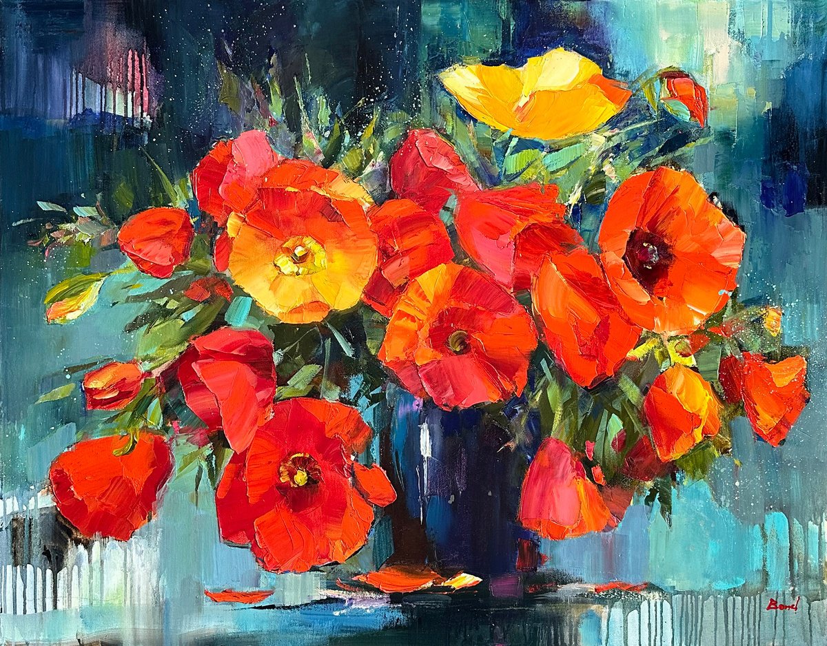Impressionistic Still Life Oil Painting By Tetiana Bond, 35 X 28", A Bright Impression, Original Artwork