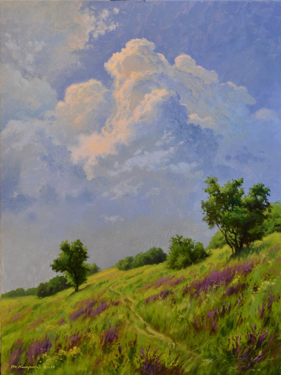 Impressionistic Landscape Oil Painting By Ruslan Kiprych, 18 X 24", Path To The Clouds, Original Artwork