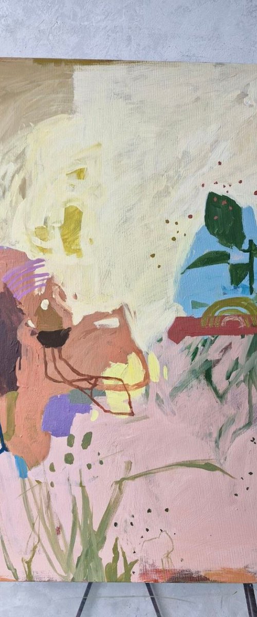 "Dreams-4" Abstract pink yellow blue art by Yana Sagan