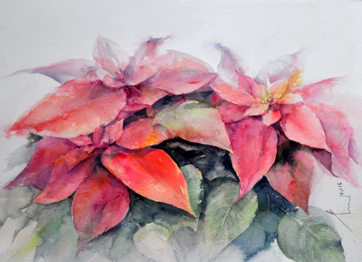 WINTER STAR christmas gift original watercolor 40x30 by Beata van Wijngaarden