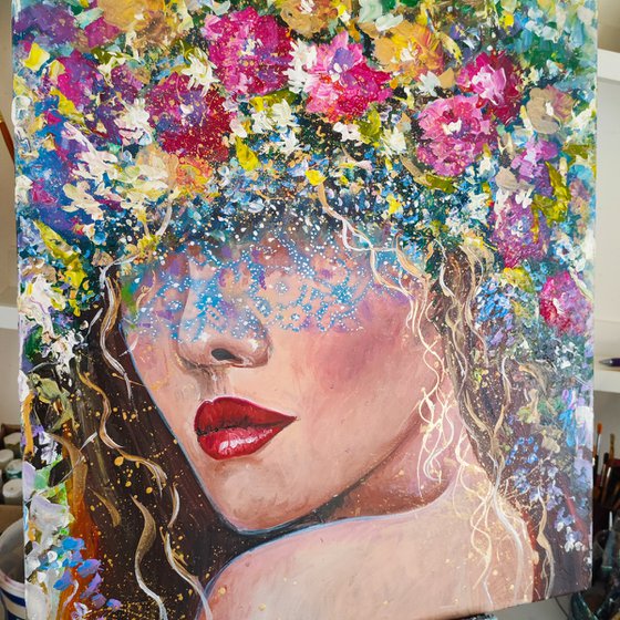 Faceless portrait with flowers