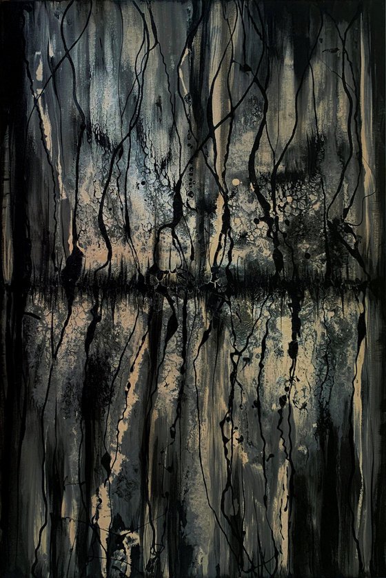 Urban Black and Gold Distressed Abstract large painting