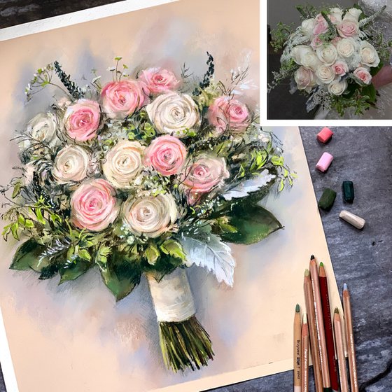 Wedding Bouquet Commission Painting - MADE TO ORDER