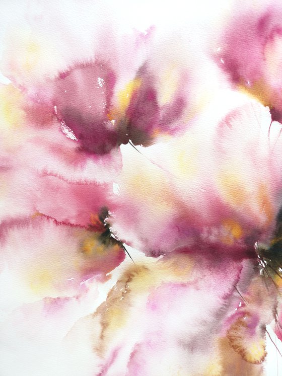 Pink abstract floral painting "Burgundy flowers"