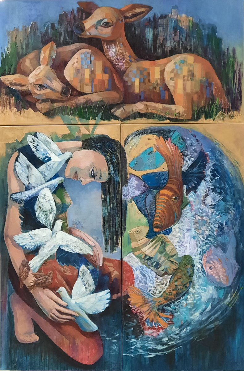 Expressive Animal Oil Painting By Galya Koleva, 39 X 59, Fauna, Original Artwork