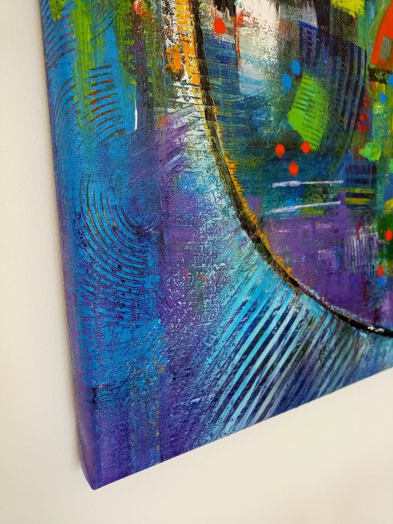 'LAVENDER FIELDS IN SAOUT' - Large Abstract Painting in Acrylics, Ready to Hang