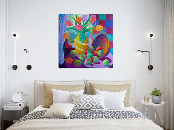 STILL LIFE OF FRUIT & FLOWERS