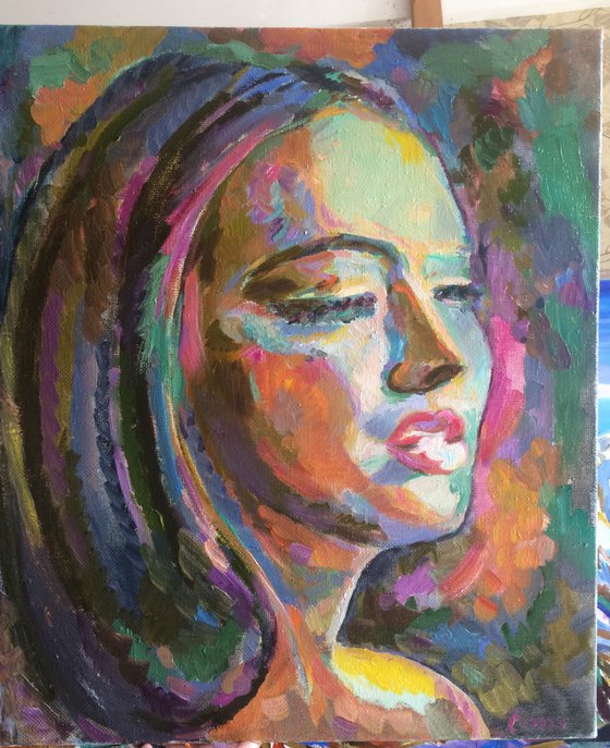 PORTRAIT - female face, portraiture, original oil painting, Valentine's gift 73x62