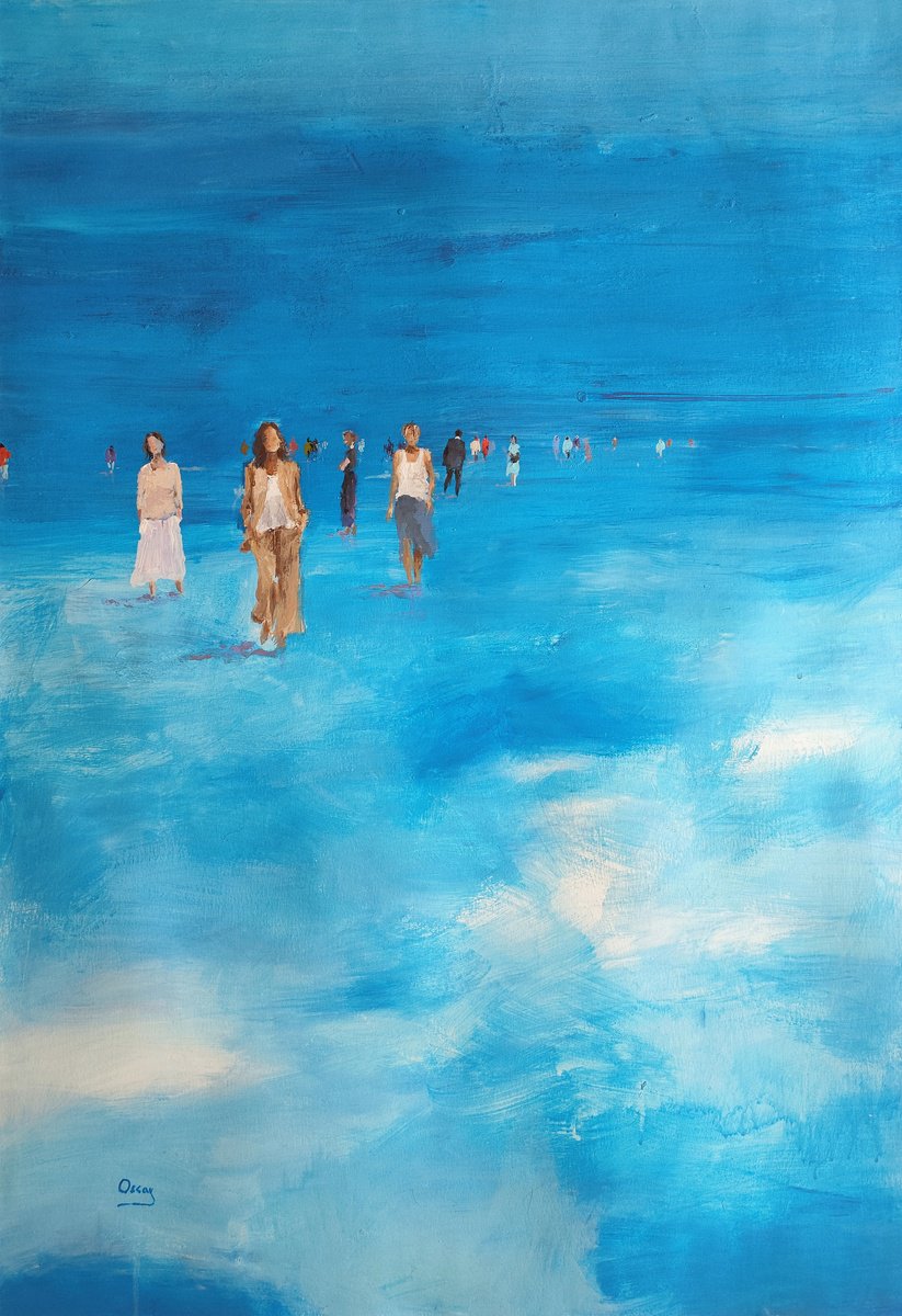 Impressionistic Portrait Acrylic Painting By Oscar Alvarez Pardo, 26 X 37", Through The Sky 3, Original Artwork