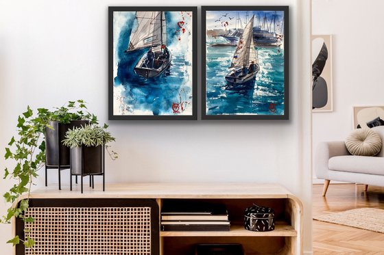 Sailing Studying diptych