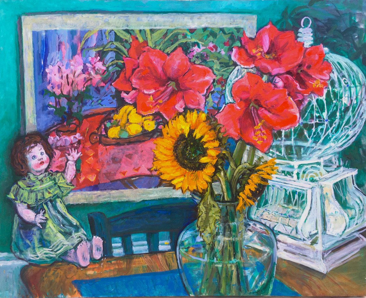 Impressionistic Still Life Oil Painting By Patricia Clements, 30 X 24", Sixties Revisited, Original Artwork