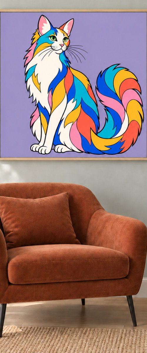 Colorful Turkish Angora Cat #22 by Marina Krylova