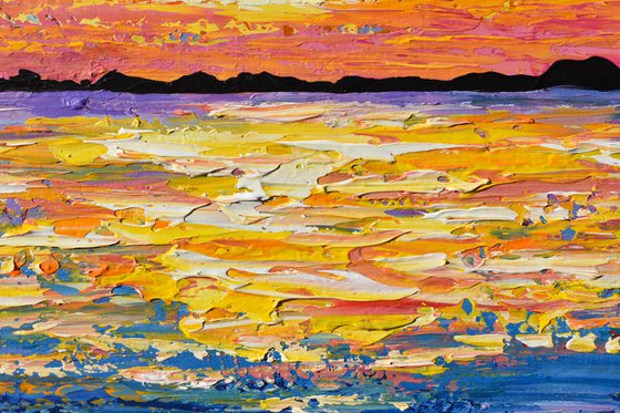 Ocean Sunset- Original Painting on Canvas, Heavy impasto seascape artwork