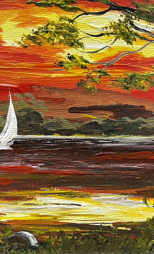 Tree by the Lake on a Mini Canvas by Marja Brown