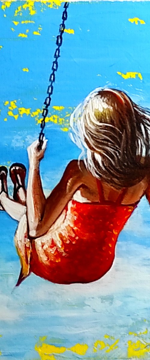 "Summer Swing" 30x20x2cm Original oil painting on board,ready to hang by Elena Kraft