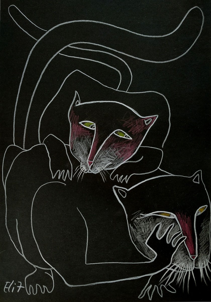 Expressive Animal Pencil Drawing By Elisheva Nesis, 9 X 13, Massage, Original Artwork