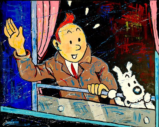 Tintin & Snowy on the train