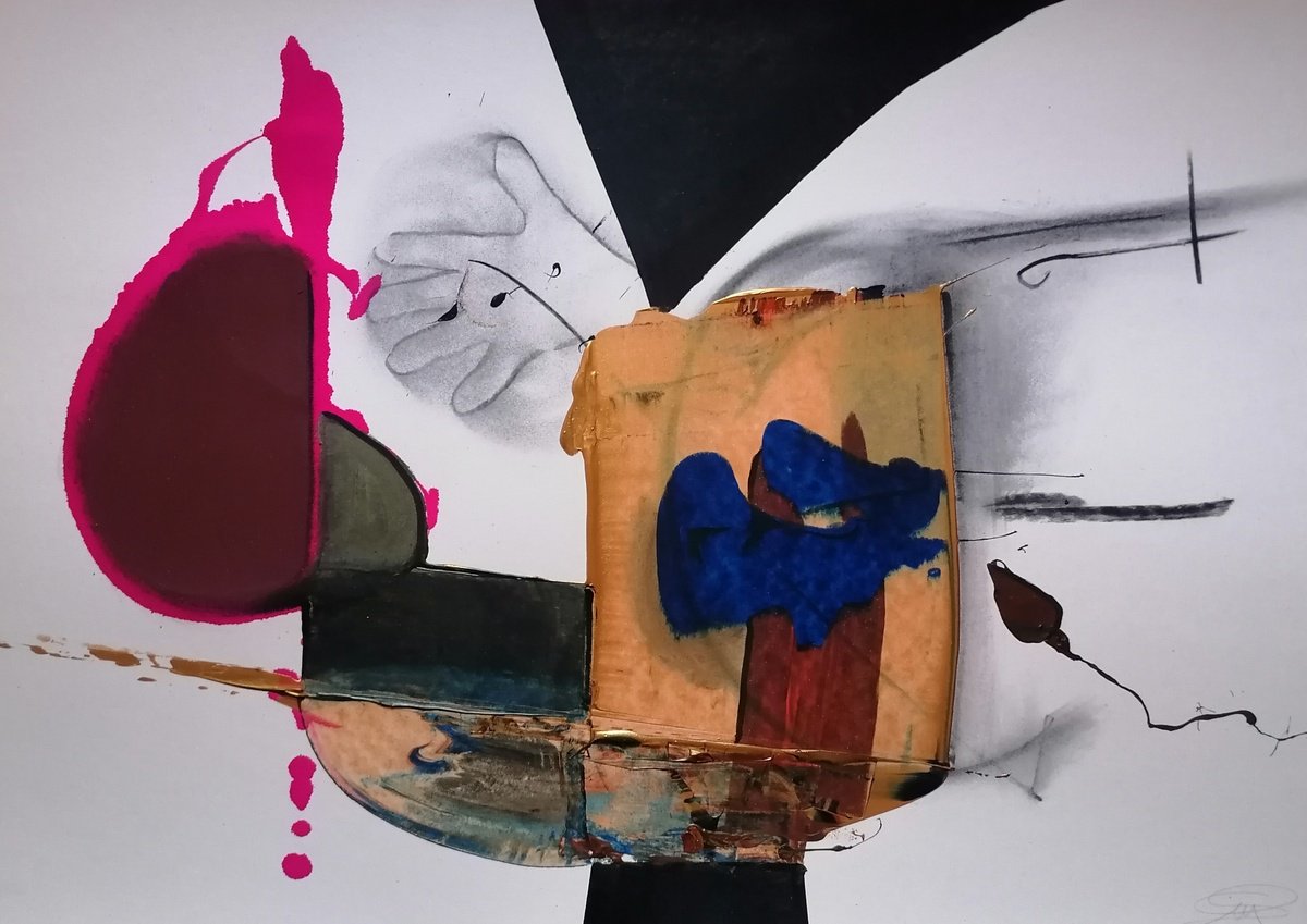 Surrealistic Abstract Acrylic Painting By Stefano Mazzolini, 39 X 28", Carava, Original Artwork