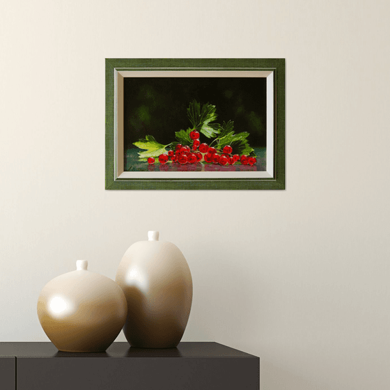 "Red currant branch"  still life summer red currant liGHt original painting  GIFT (2019)