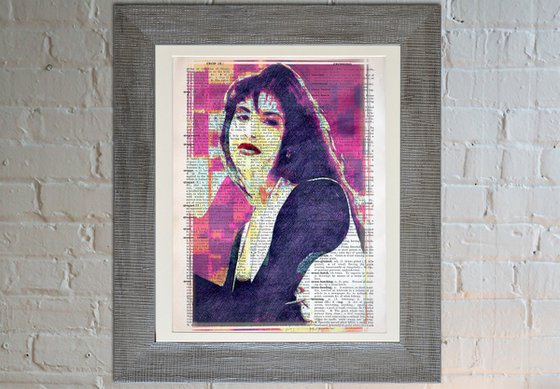 Selena - Queen of Tejano music - Collage Art on Large Real English Dictionary Vintage Book Page