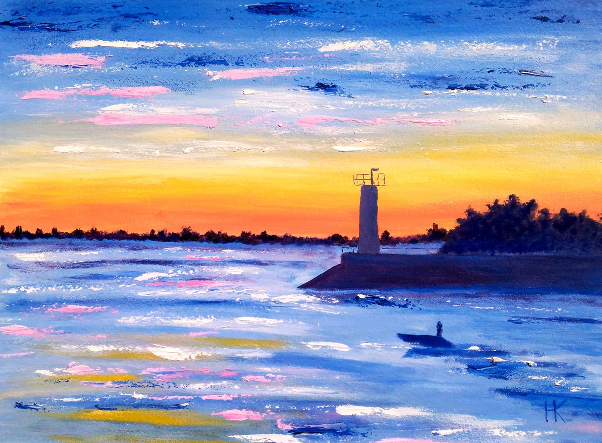Lighthouse Painting Seascape Original Art Nautical Oil Painting Boat Painting Home Wall Ar... by Halyna Kirichenko
