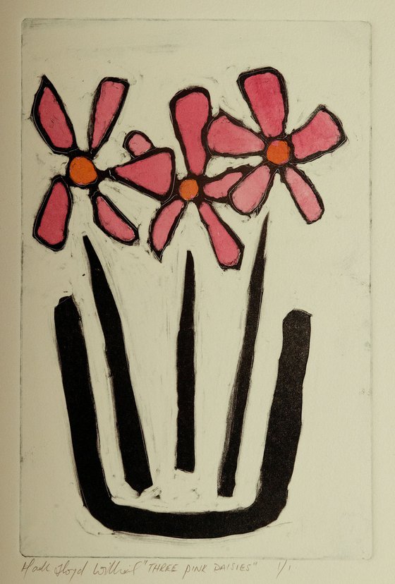 THREE PINK DAISIES 1392