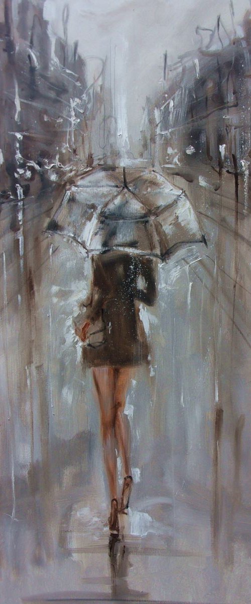 100x70cm LARGE FORMAT "  AUTUMN RAIN ... " original painting CITY palette knife GIFT MODERN URBAN ART OFFICE ART DECOR HOME DECOR GIFT IDEA by Monika Luniak