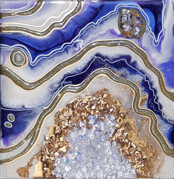30x30cm. /Amethyst geode. Marble Art. Geode wall art, Gold, White, Purple, Violet geode wall art Resin painting