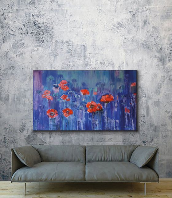 Poppies on blue