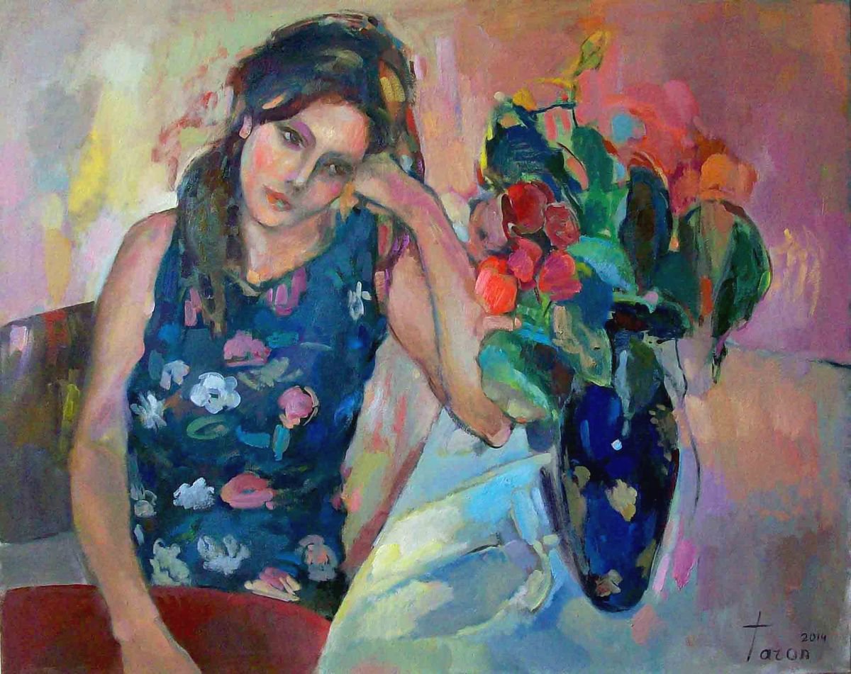 Portrait Painting By Taron Khachatryan, 39 X 31", Amalya, Original Artwork