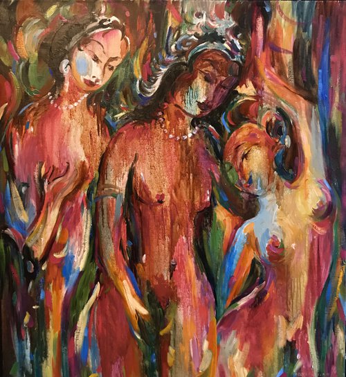 INDIAN TEMPLE. SECRETS - kamasutra theme, original oil painting, nude erotic art by Karakhan