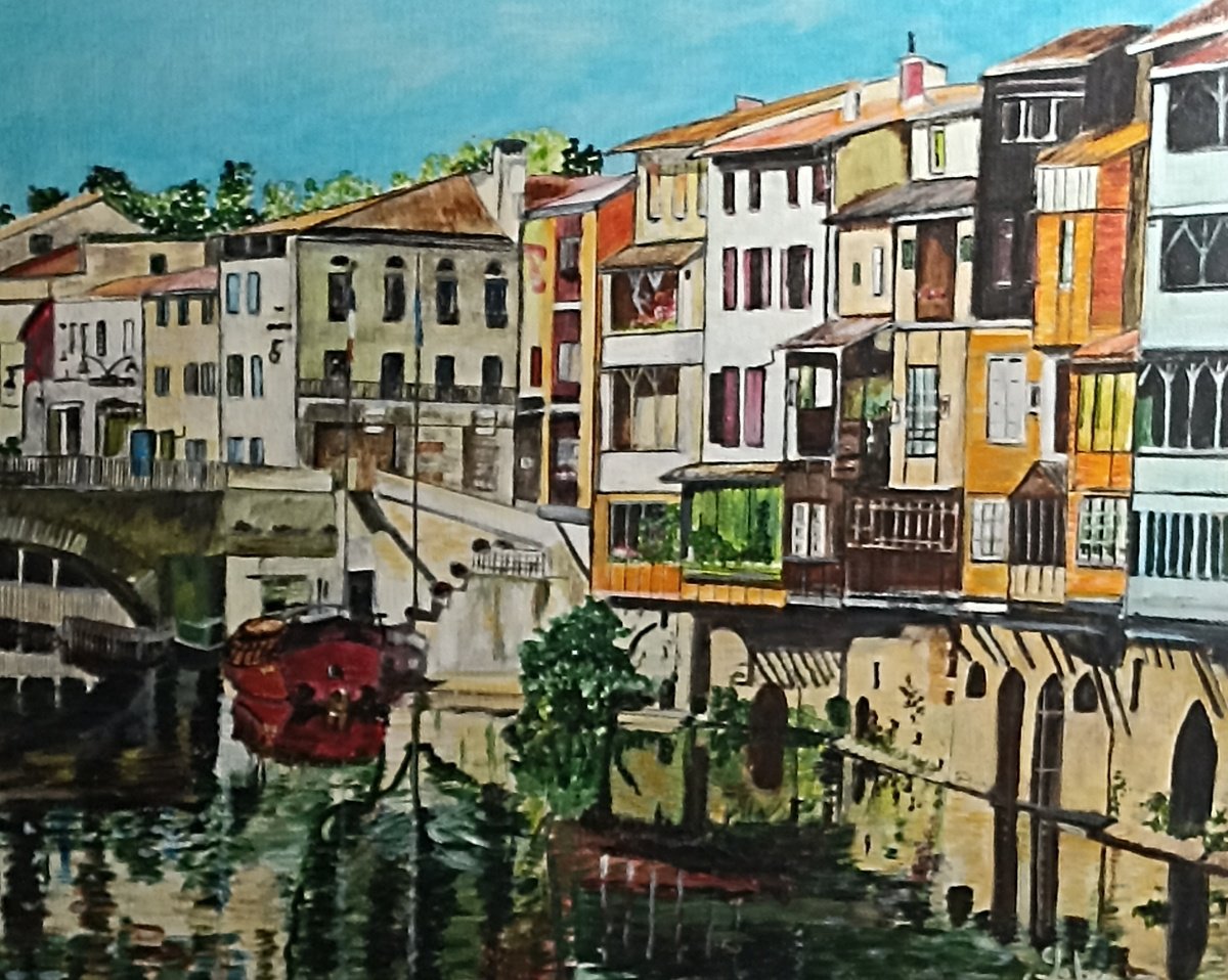 Impressionistic Cityscapes Oil Painting By Isabelle Lucas, 18 X 15, By The River, Original Artwork