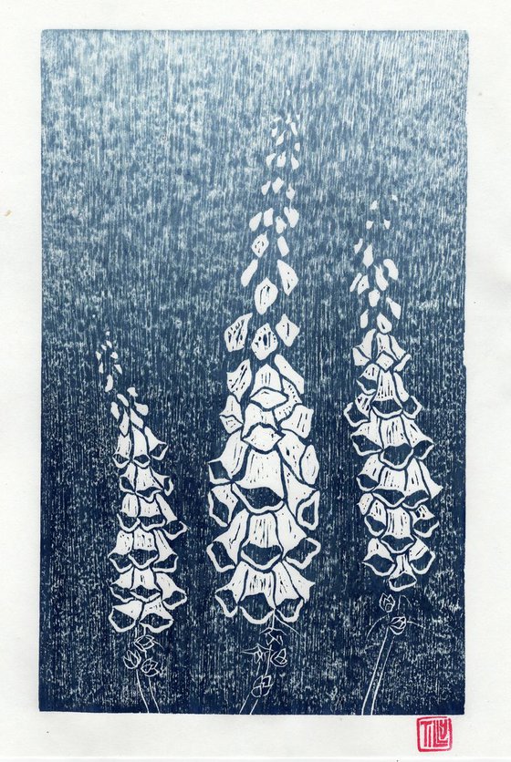 'Foxgloves' Woodblock print