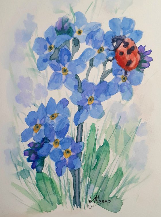 Ladybird and Forget-me-nots