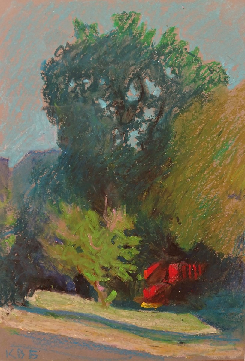 Impressionistic Cityscapes Pastel Drawing By Vasyl Koval, 8 X 12", In The Courtyard, Original Artwork