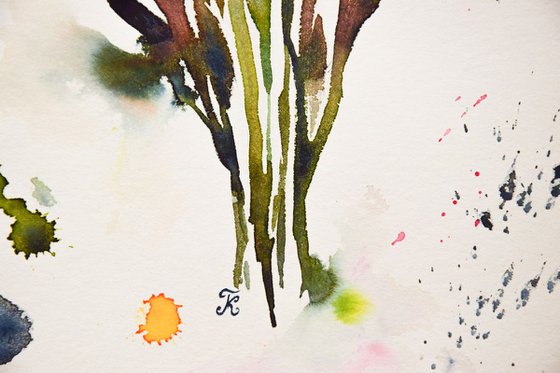 Abstract flowers bouquet original watercolor painting, botanical artwork, gift for her